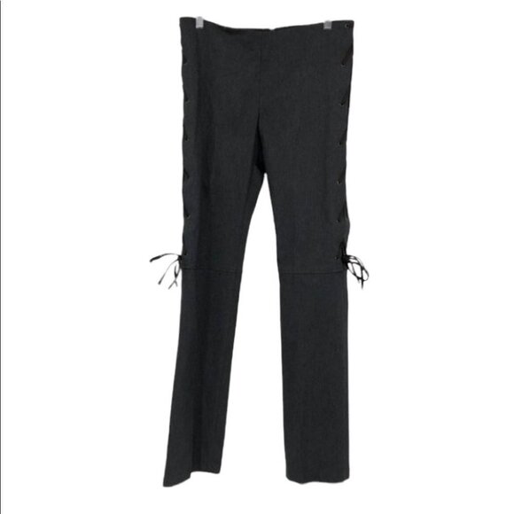 Awear grey pull on slacks brown string tied side seams trousers - Picture 1 of 14